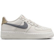 Nike Air Force 1 Af1 Gs Leather Unisex Sneaker Swoosh Hakiki Deri Günlük Spor Ayakkabı Krem Gri