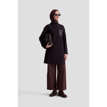Armine Trend Deri ve Kuşgözü Detaylı Tunik Siyah 25KT438