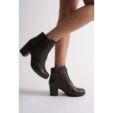 Analin Shoes Kadın Hakiki Deri Lazer Detaylı Bağcıklı Bot - Kahve