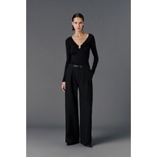 Vatkalı Kemerli wide leg pantolon