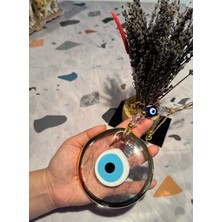 El Yapımı Hediyelik Dekoratif Nazar Boncuğu, Yaldızlı ve İpli, Şeffaf 11 cm Duvar Süsü, Cam Nazarlık