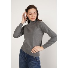 Trist Star Kadın Koyu Gri %100 Organik Pamuk Balıkçı Yaka Triko Kazak TRIST-6103