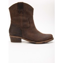 Analin Shoes Crazy Deri Kadın Kovboy Bot - Kahve