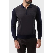 Gran Sasso % 100 Yün Regular Fit Yarım Fermuarlı Polo Yaka Kazak Erkek Polo Yaka Kazak 43108 14713 598