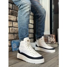 Ebrus Trend ET0811 Yüksek Taban Beyaz Paraşüt Kumaş Lacivert Cilt Detaylı Erkek Ayakkabı