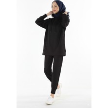 Plistre 2299_PARMAK Yırtmaçlı Kapşonlu Tesettür Kadın Eşofman Takımı - Tesettür okul spor takım