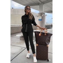 Sosostyle Kadın Uzun Kollu Balıkçı Yaka Belden Lastikli Modal Bluz ve Pantolon Ikili Takım