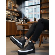 Ebrus Trend ET0811 Yüksek Taban Siyah Paraşüt Kumaş Beyaz Cilt Detaylı Yarım Bilek Spor Bot