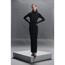 Vatkalı Şal yaka maxi elbise - Exclusive Collection