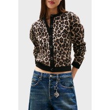 Tommy Jeans Yün Karışımlı Leopar Desenli Relaxed Fit Bisiklet Yaka Hırka Bayan Hırka DW0DW21968 0hd