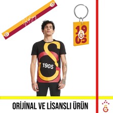 Galatasaray Lisanslı Siyah Büyük Logolu T-Shirt Hediye Anahtarlık ve Yazılı Atkı