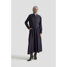 Armine Trend Dokuma Çizgi Payet Garnili Etekli İkili Takım Lacivert 25KT663