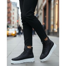 Ebrus Trend ET0811 Yüksek Beyaz Taban Siyah Paraşüt Kumaş Cilt Detaylı Yarım Bilek Spor Bot