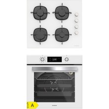 Silverline BO6504W01 - CS5335W01 Beyaz Cam Ankastre Set