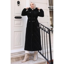 Fermuarlı Kapşonlu Kapitone Mont Siyah 19277