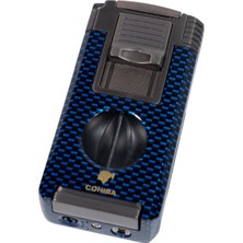 Cohiba Çift Torch Pürmüz Mavi Karbon Desenli Puro Çakmağı