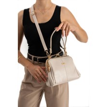 Asel Çanta, Klipsli, Çok Gözlü ,yumuşak Deri,Krem bayan Omuz ve Çapraz Çantası