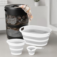 Meleni Home 4'lü Set - 60 Lt Solara Kirli Sepeti Siyah, Katlanabilir Silikon Çamaşır Sepeti, Su Kovası, Maşrapa