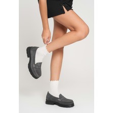 Analin Shoes Kadın Hakiki Deri Light Tabanlı Saraçlı Rahat Loafer Ayakkabı - Gri Süet