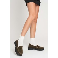 Analin Shoes Kadın Hakiki Deri Light Tabanlı Saraçlı Rahat Loafer Ayakkabı - Yeşil Süet