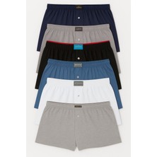 Mavi Qumsal Erkek Havlubel Boxer 6'lı Set | Çok Renkli Basic Pamuklu Külot Rahat Iç Çamaşırı