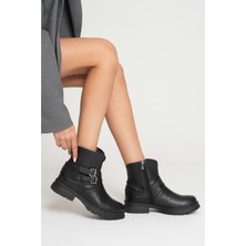 Analin Shoes Kadın Hakiki Deri Tokalı Casual Bot - Siyah