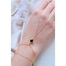 Aurrari Gold Siyah Doğal Taşlı Yonca Şahmeran