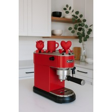 Pamuk's Design Dekoratif Kalp Gül ve Kahve Figürü Kahve Sever Obje 3'lü Set 9 x 7 cm