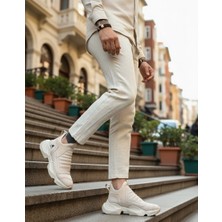 Ebrus Trend ET0401 Bağcıksız Rahat Yüksek Taban Krem Erkek Spor Yarım Bilek Bot