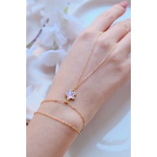 Aurrari Gold Pembe Taşlı Zirkon Taşlı Yıldız Şahmeran