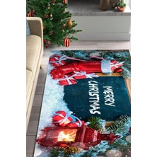 Carmine Carpet Dijital Baskılı Yıkanabilir Merry Christmas Yazılı Yeni Yıl Halısı