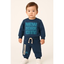 Kr Kids Butik Erkek Çocuk Eşofman Takımı New York City Baskılı 3 Iplik Pamuklu – Lacivert | Rahat ve Şık Günlük Kombin