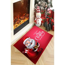 Carmine Carpet Dijital Baskılı Yıkanabilir Noel Baba Desenli Yeni Yıl Halısı