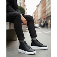 Ebrus Trend ET0713 Bağcıklı Yüksek Siyah Beyaz Taban Erkek Tarz Spor Bot