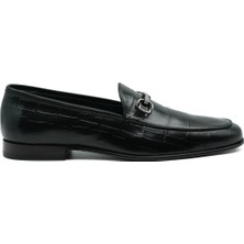 Hakiki Kroko Baskı Deri Erkek Ayakkabı Kauçuk Enjeksiyon Kösele Taban - Tuna K4602