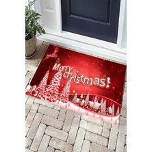 Carmine Carpet Dijital Baskılı Yıkanabilir Merry Christmas Temalı Kapı Önü Paspası