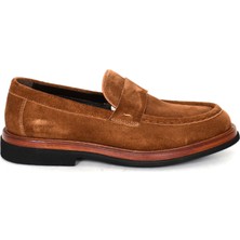 Tuna Hakiki Süet Deri Kahverengi Loafer Erkek Ayakkabı Eva Taban - 3524