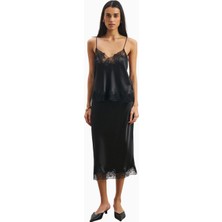 Because Of Alice Satin Lace Detail Midi 90's Stil Flared Kadın Etek