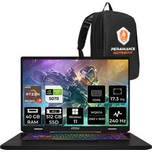 MSI Msı Crosshair A17 Hx Amd Ryzen 7 8840HX 40GB 512GB SSD RTX5070/8GB 115W 17" Qhd+ 240Hz W11H Taşınabilir Bilgisayar & Per4 Çanta D8WGKG038XTRP386