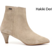 GÖNDERİ Kadın Bej  Fermuarlı Sivri Burun Hakiki Deri Bot