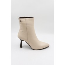 Venüs Kadın Hakiki Deri Ince Topuk Fermuarlı Bot 2554002K - Bej - 36