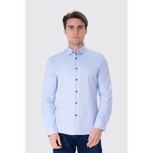 Uniqvibe %100 Pamuk Slim Fit Mavi Oxford Gömlek