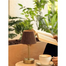 Maison Avf Kahverengi Kadife Süet Kablosuz Pilli Masa Lambası - Alt Uzun Eskitme Gold