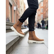 ET0777 Süet Taba Krem Taban Çift Fermuarlı Erkek Yarım Bilek Bot