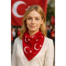 Flora Tekstil Kırmızı Ay Yıldız Türk Bayrağı Temalı Pamuk Kumaş Fular - Bandana - 23 Nisan, 29 Ekim, 19 Mayıs