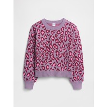 Gap Kız Çocuk Mor Relaxed Intarsia Kazak