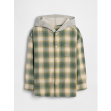 Gap Erkek Çocuk Yeşil Relaxed Kapüşonlu Flannel Gömlek