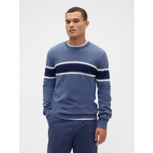 Gap Erkek Mavi Çizgili Bisiklet Yaka Kazak