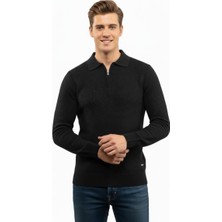 Çizgi Triko Erkek Fermuarlı Polo Yaka Triko Kazak 5240F BGL-ST04852