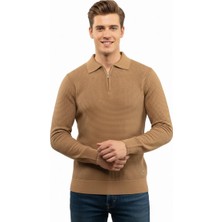 Çizgi Triko Erkek Fermuarlı Polo Yaka Triko Kazak 5240F BGL-ST04852